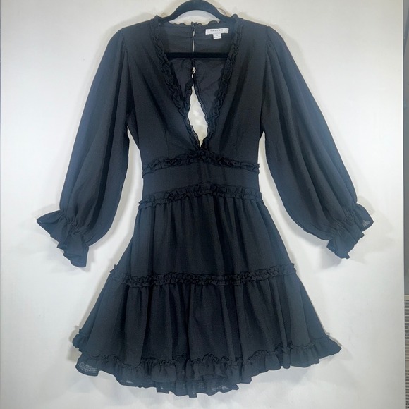 FAVLUX Dresses & Skirts - Favlux Black Ruffle Mini Dress Romantic Goth Coquette Open Back Long Sleeve